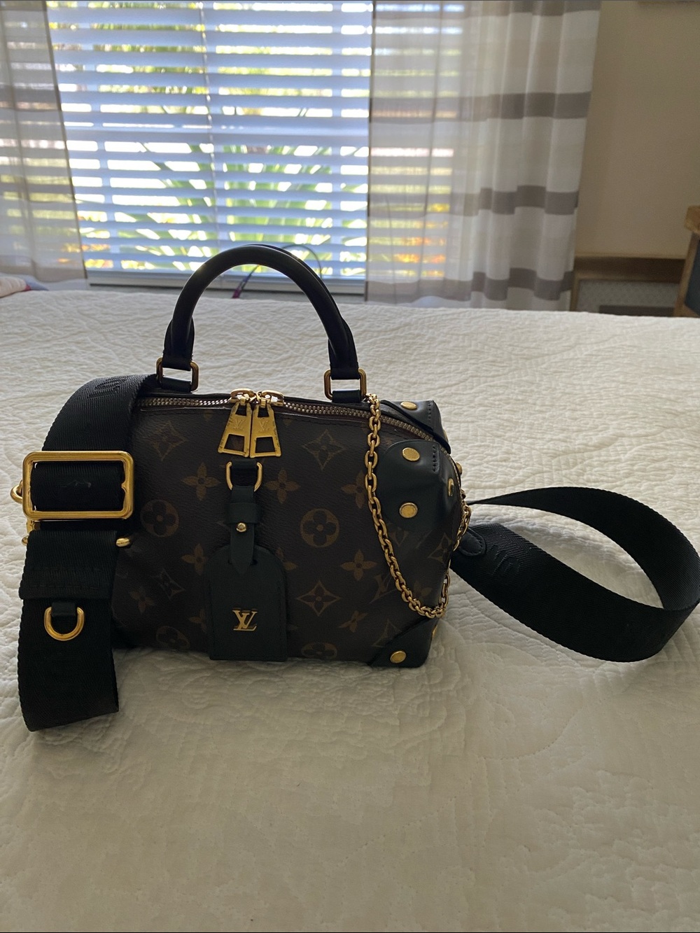 Louis Vuitton Petite Malle Souple handbag brown monogram canvas w/ leather trim